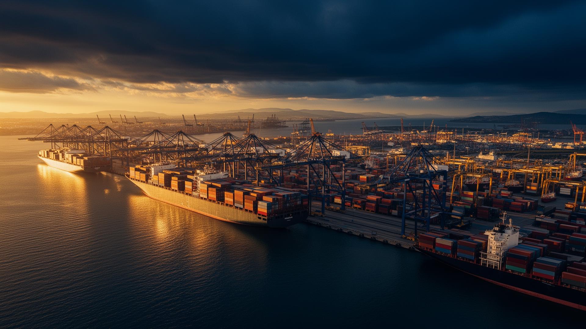 Global trade — container terminal at dawn
